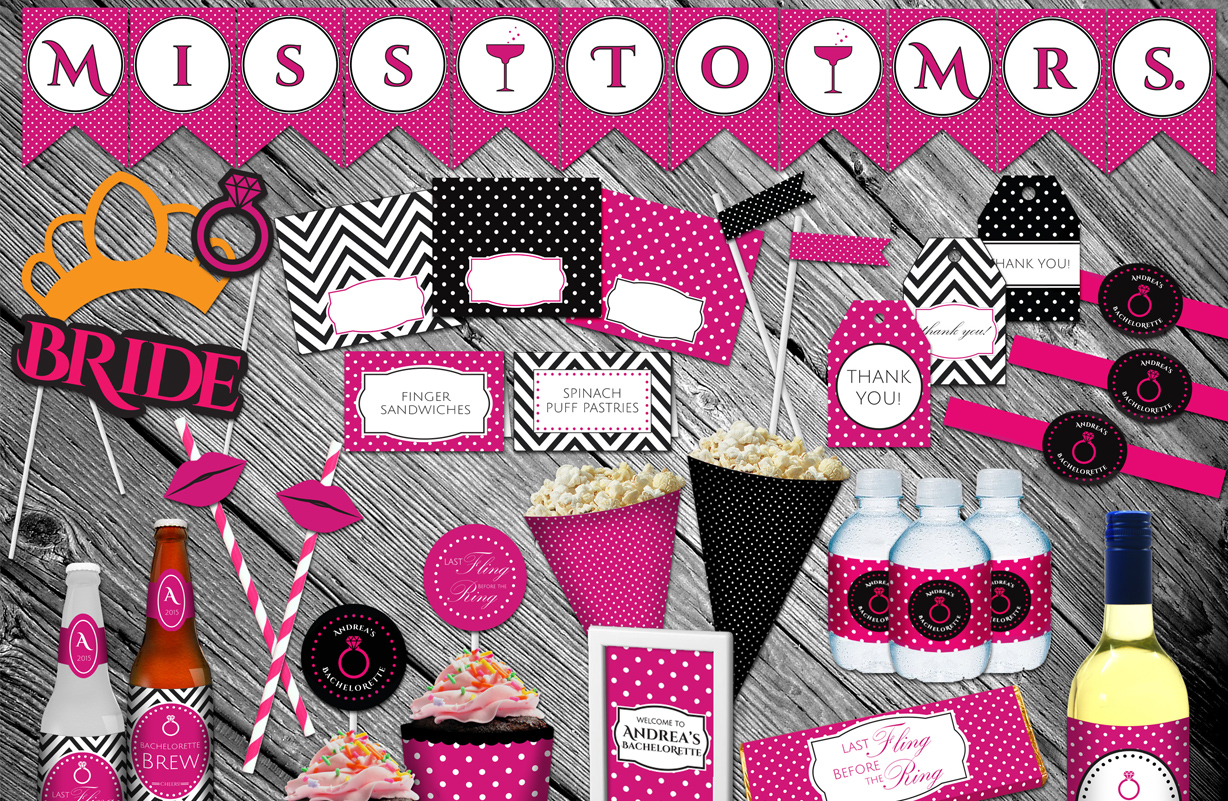 Pink and Black Polka Dot Bachelorette Party Decorations
